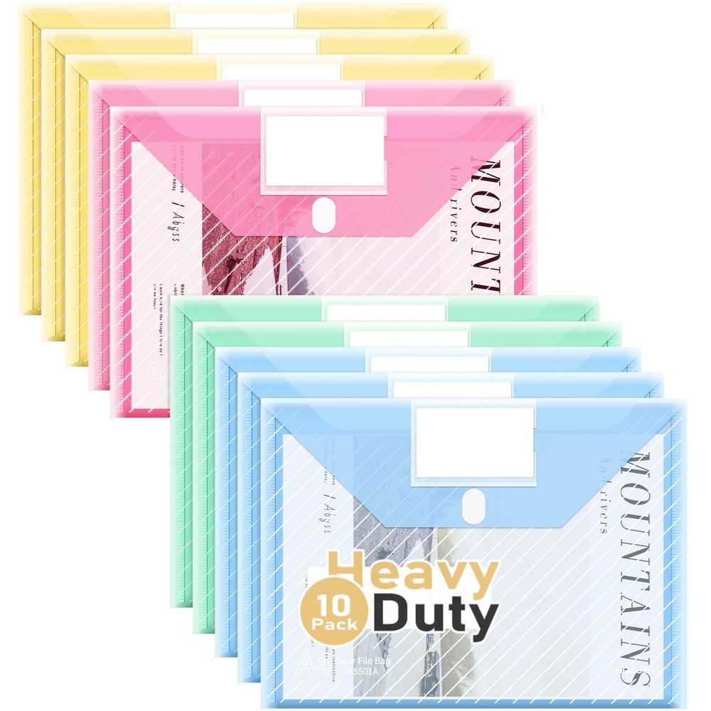 10 Pack, Plastic Envelopes File Folders, HeavyDuty Document Folder for Letter...