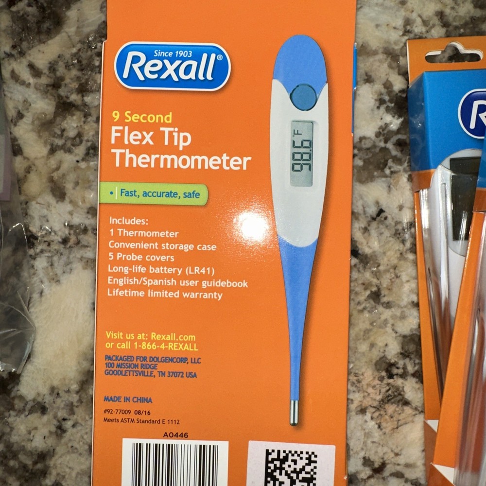 New Rexall Thermometer Digital 9 Seconds Reading Waterproof Flex Tip
