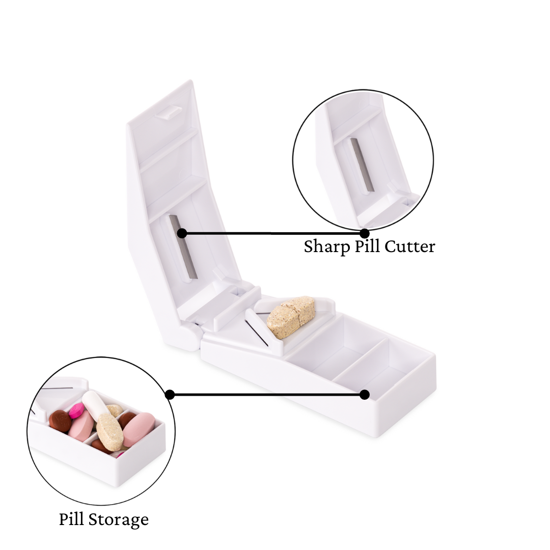 Pill Cutter Splitter with Stainless Steel Blade and Guard, Storage by easycare