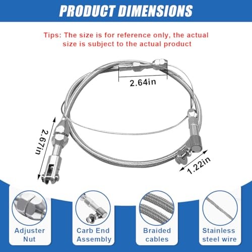 36" Braided Throttle Cable Kit, Universal Accelerator Adjustable 36 Inch