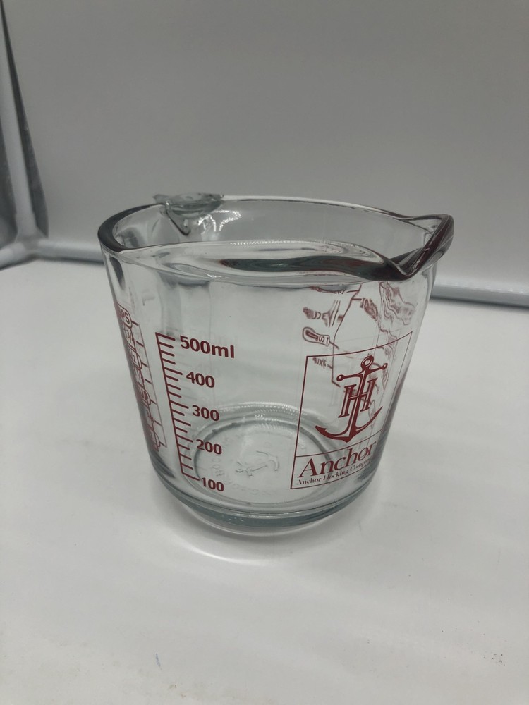 Anchor Hocking Clear Red Lettering 2 Cup Half Quart Measuring Cup with Handle