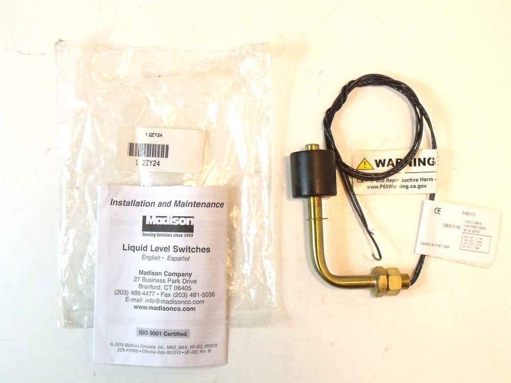 NIB Madison M4010 Brass 90° Side Mount Float Style Liquid Level Switch