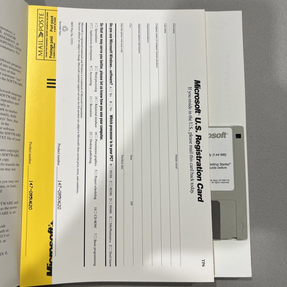 Vintage Microsoft MS-DOS 6 Upgrade 3.5 Floppy Disks (2) + User Guide