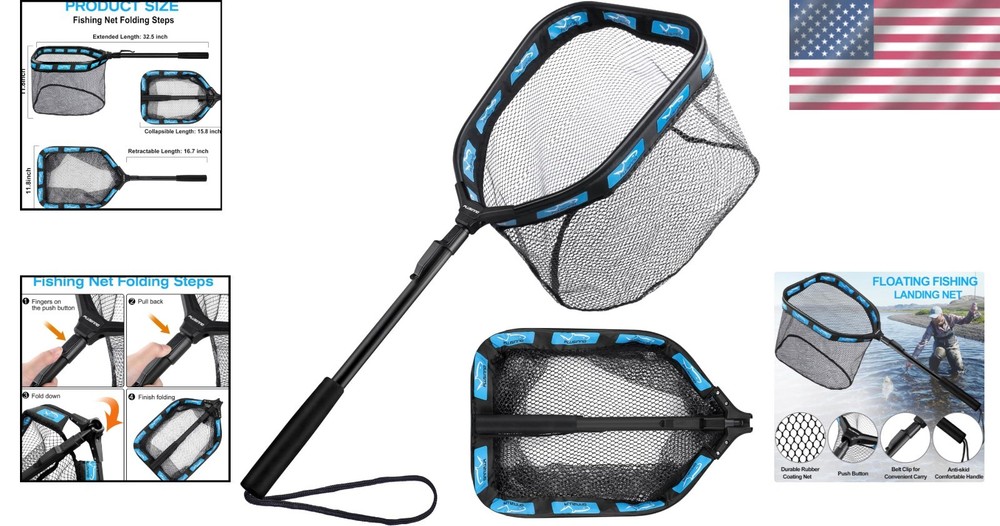 Floating Rubber Coated Fishing Net with Telescoping Handle