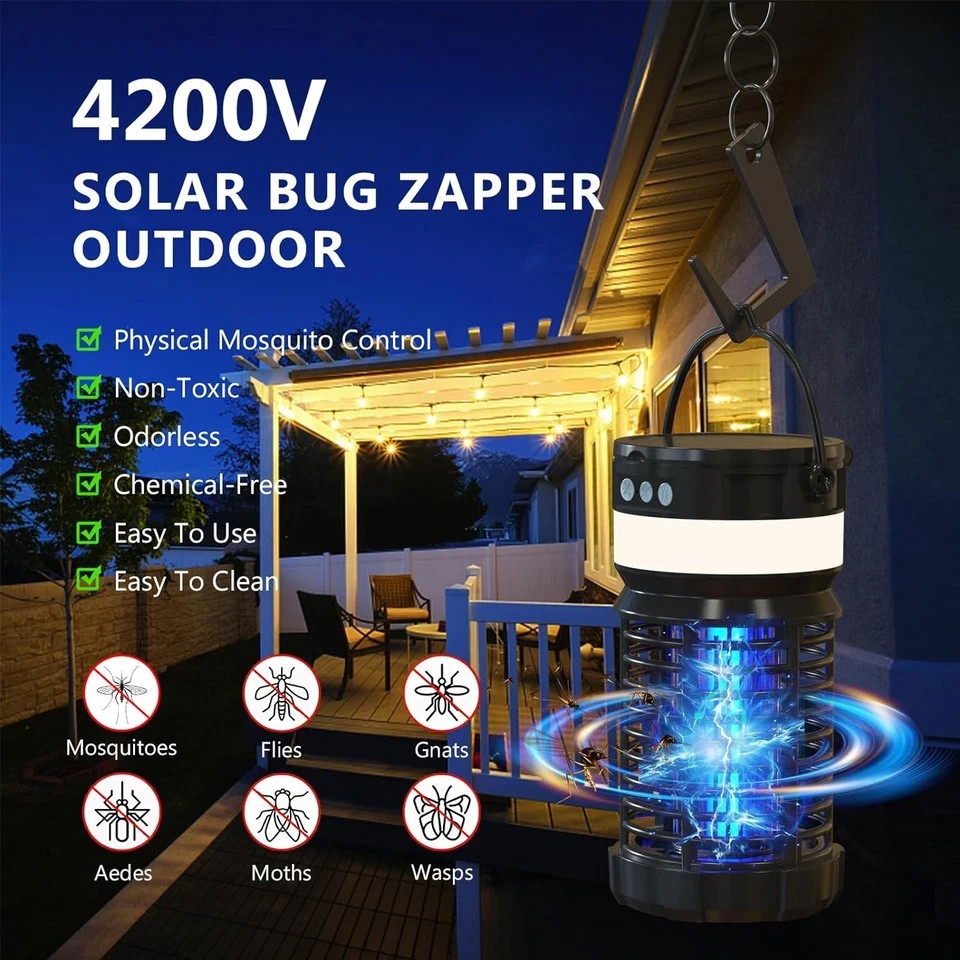 Bug Zapper Indoor Outdoor, Solar Waterproof Mosquito Lamp Fly Zapper Killer