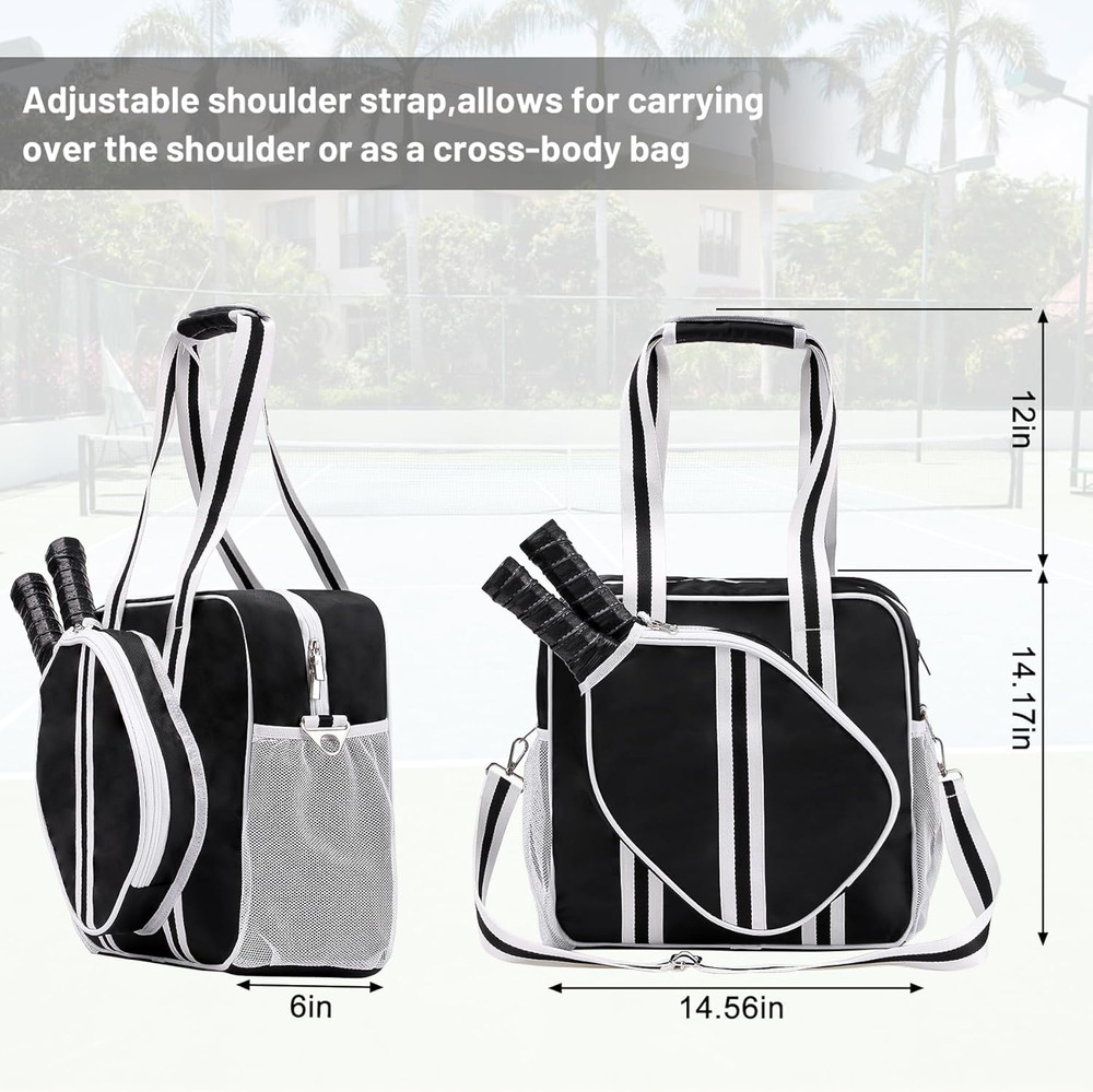 Professional Pickleball Tote Bag with Zipper and Adjustable Shoulder Strap