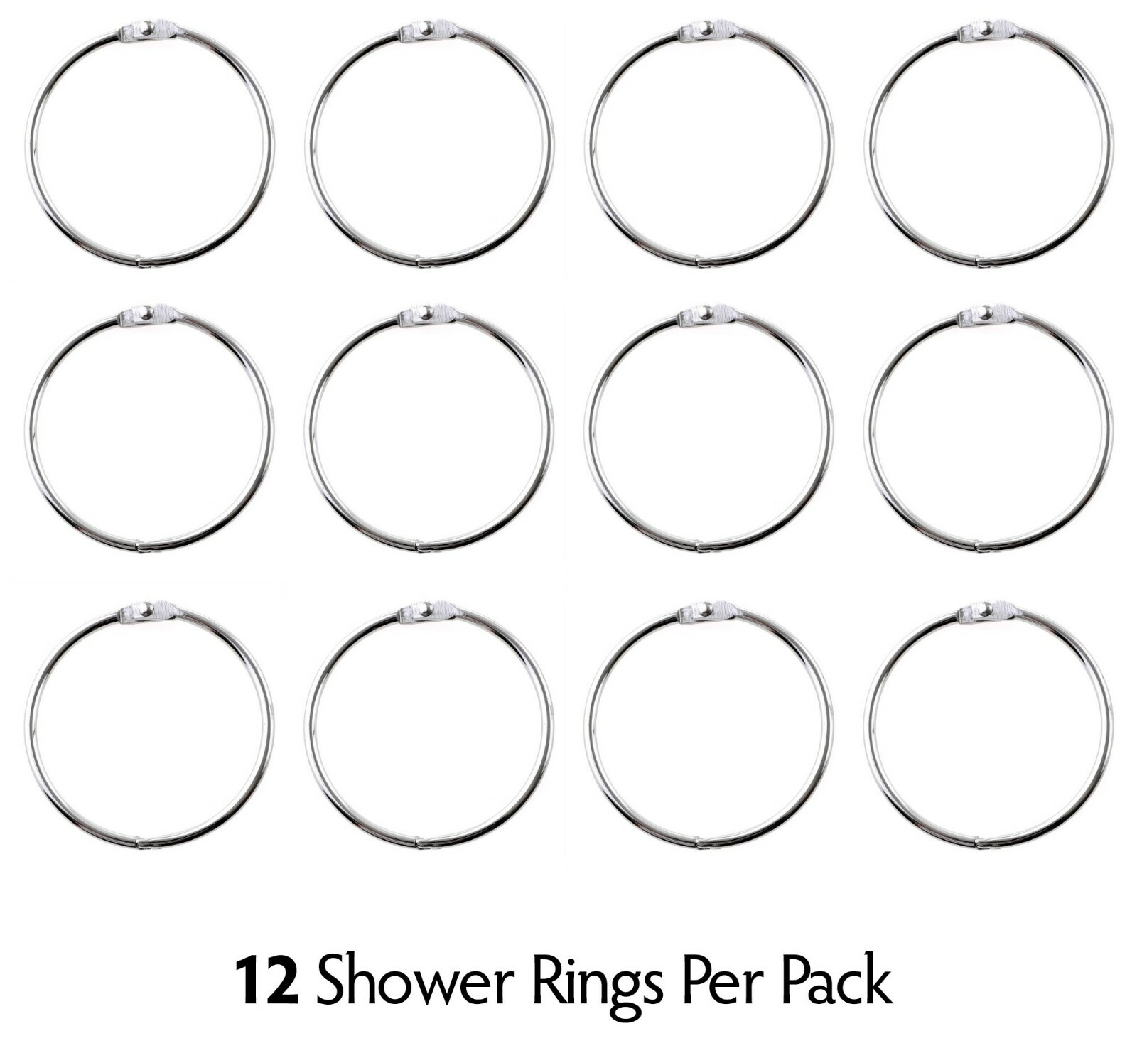 Chrome Simple Slide Shower Curtain Rings: Set of 12 Rust Resistant Curtain Rings