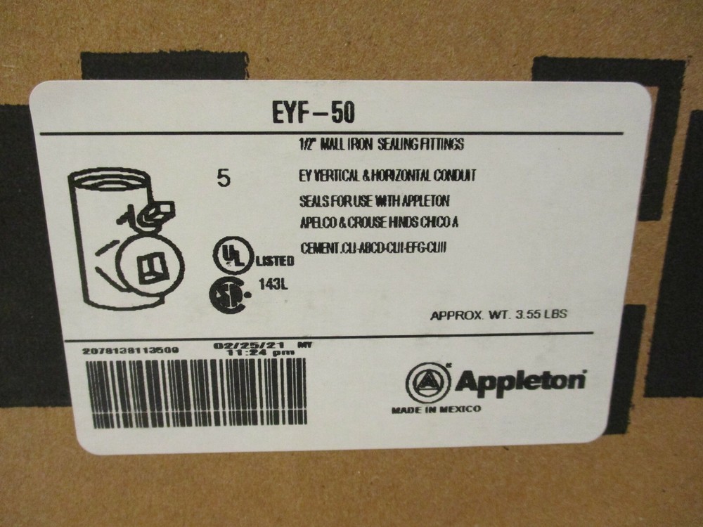 APPLETON EYF50 1/2" EXPLOSION PROOF SEAL OFF EYS CROUSE HINDS