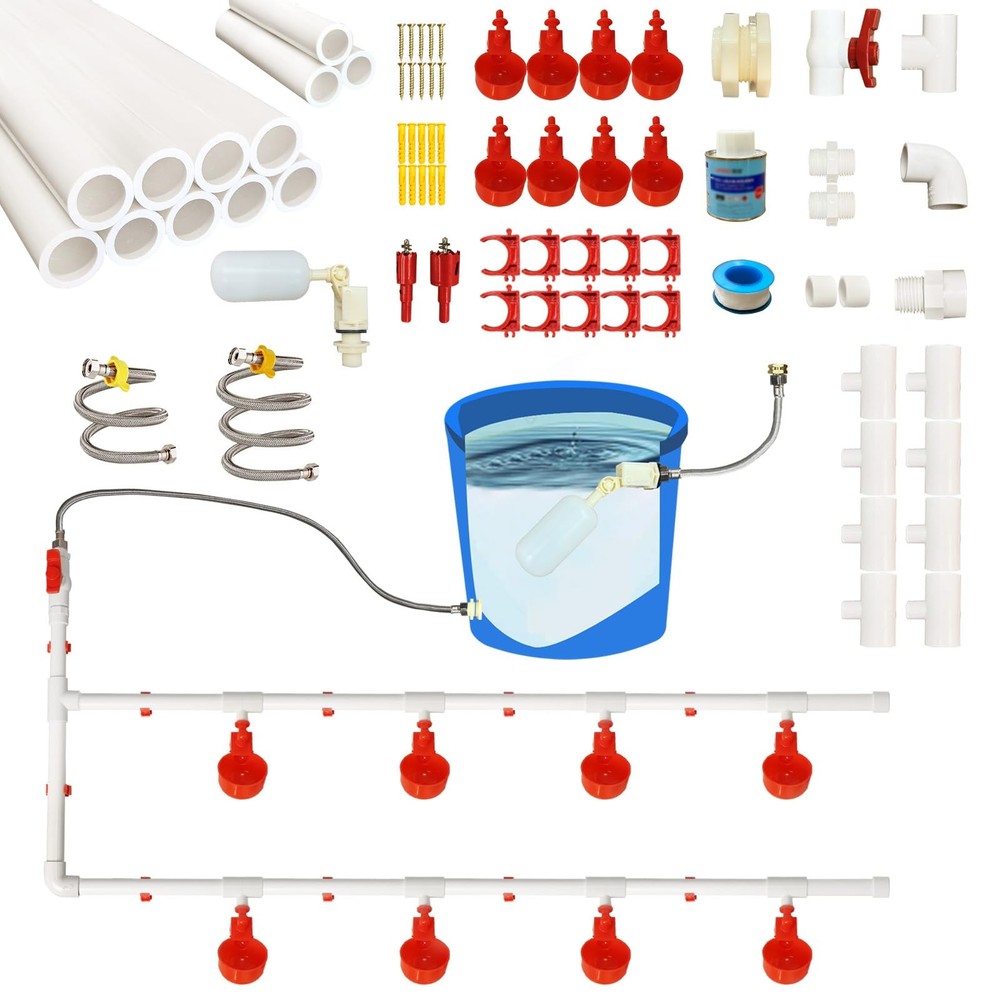 Complete Set Pipeline Automatic Chicken Waterer System with PVC Pipeline and ...