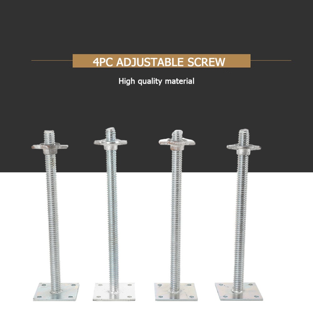 4 Pack 18" Scaffolding Leveling Jack with Base Plate Screw Solid Stem Adjustable