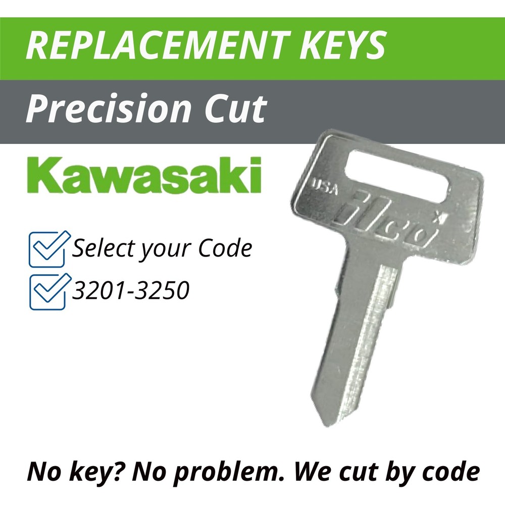 Kawasaki Mule Keys UTV Replacement Key Cut to Code 3201-3250