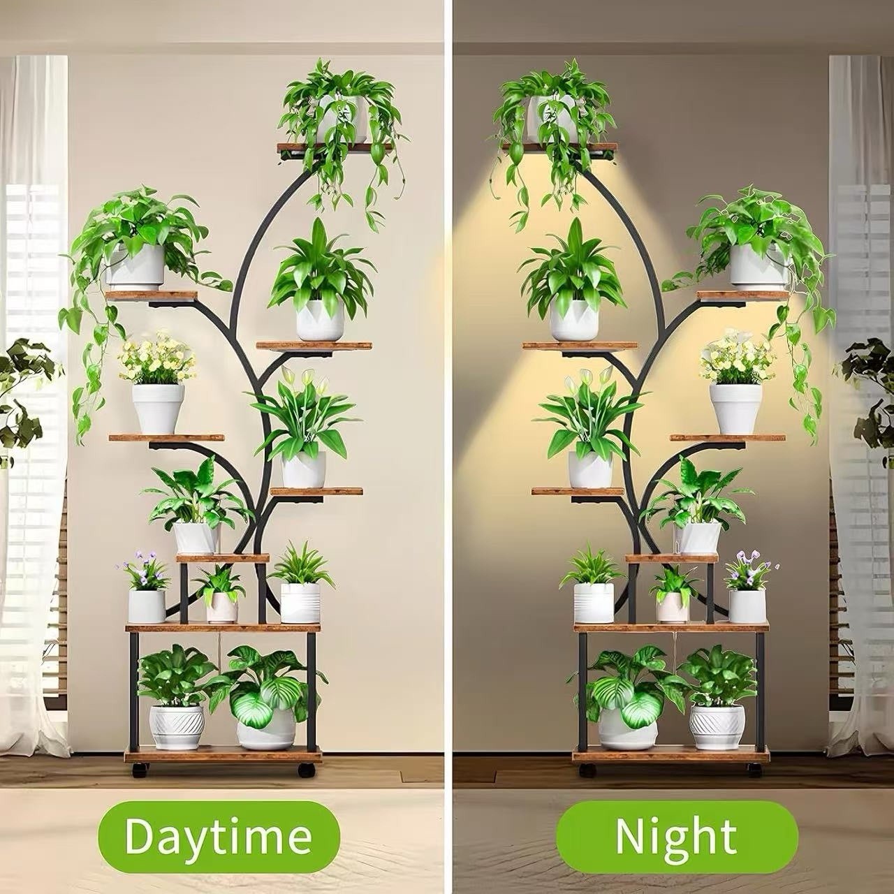 62" Indoor Plant Stand with Grow Lights 8 Tiered Display Shelf for Home Garde