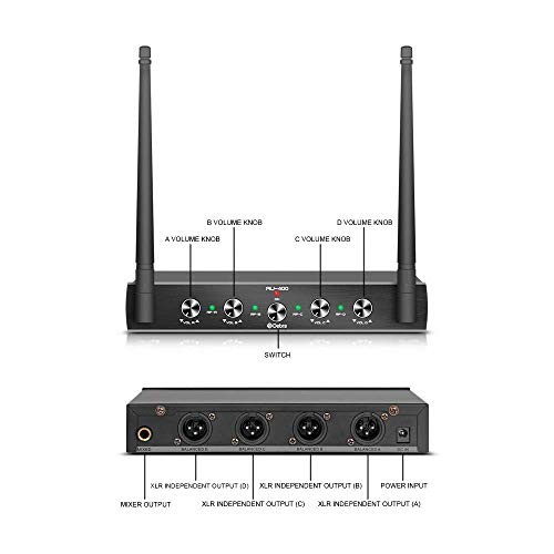 Debra Audio Pro UHF 4 Channel Wireless Microphone System with 4 Handheld (A)