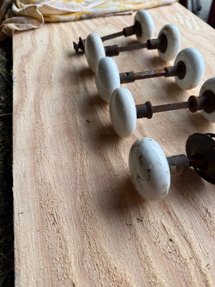 Vintage white porcelain door knobs sets with spindle shaft 4 1/2 SETS