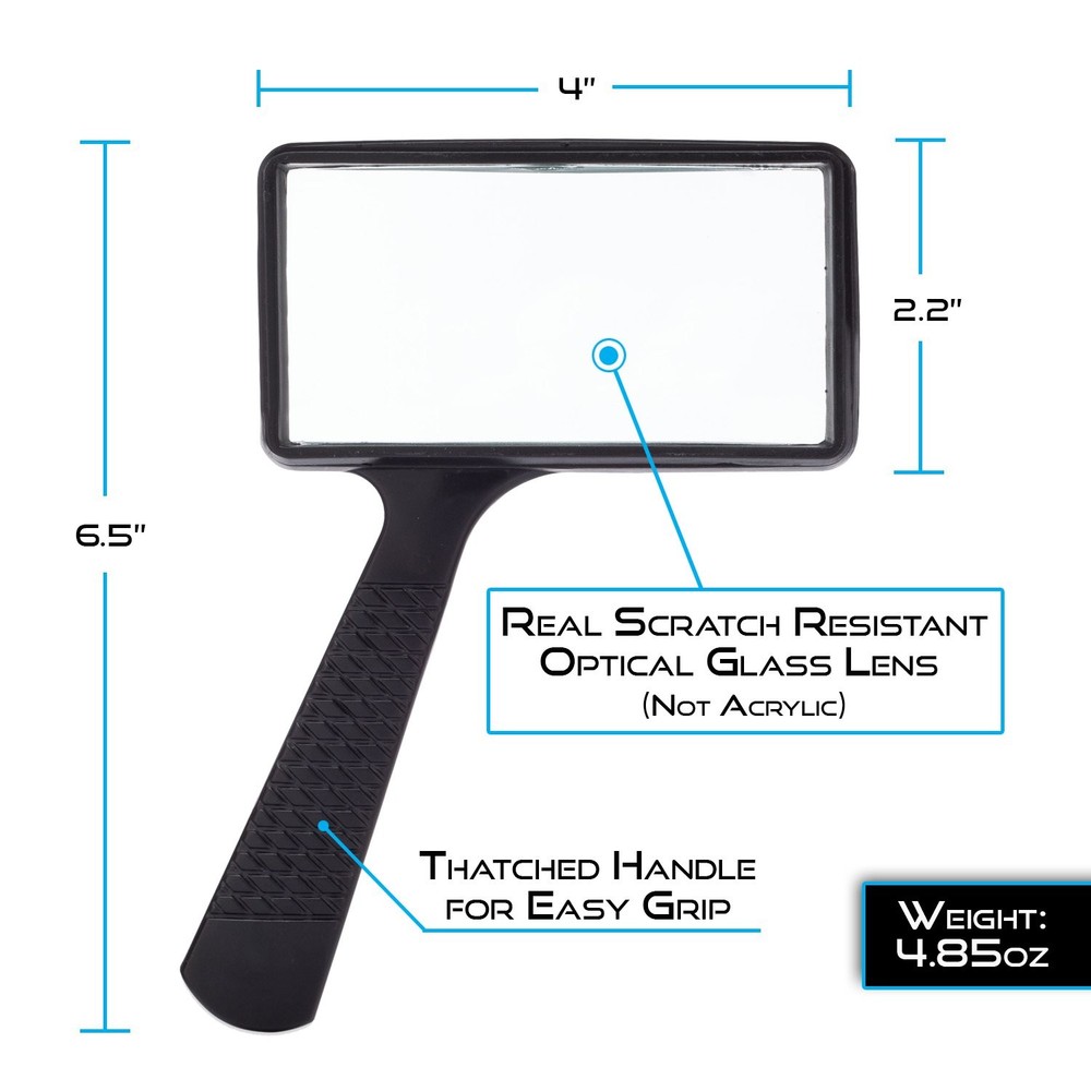Jumbo Rectangular Handheld Magnifying Glass 3X Magnification – Scratch Resist...