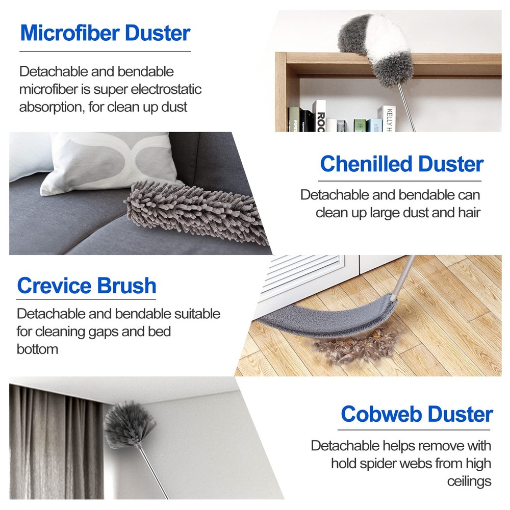 Microfiber Duster Kit (11PCS) - Washable Dusters with Extension Pole (30 to 100