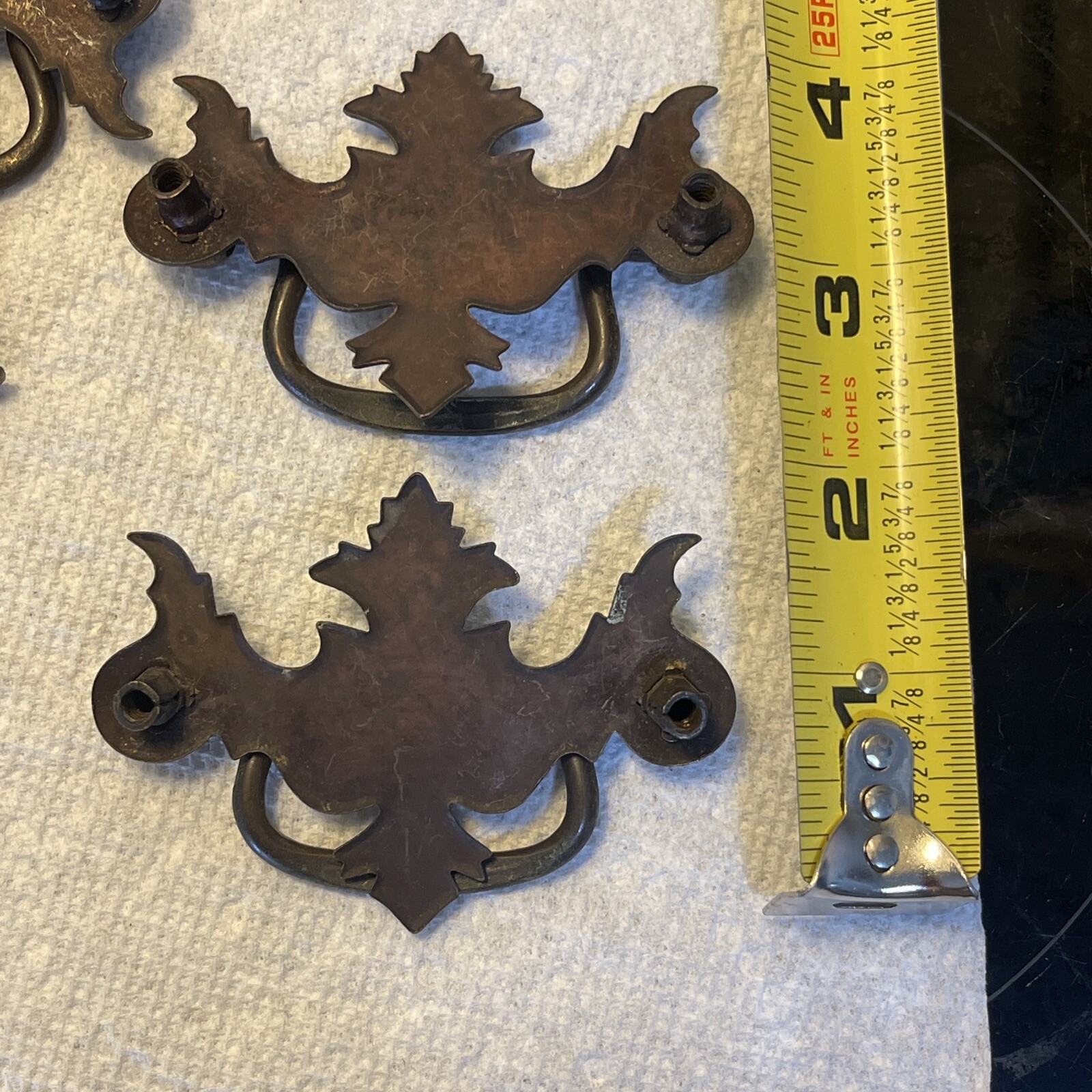 9 Colonial Chippendale Style Drop Pull Drawer Handles Brass Patina Vintage