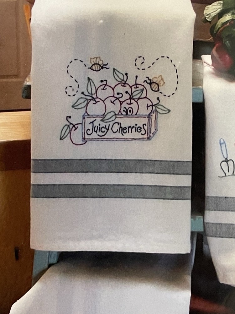 Bird Brain Traceable Embroidery Pattern Fresh Picked Tea Towel Spring Summer