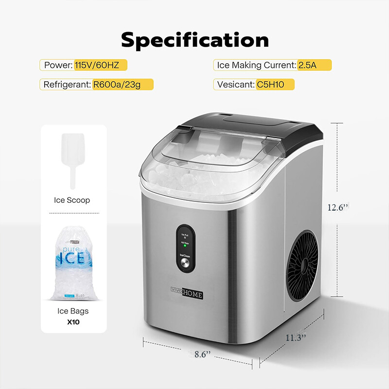 Nugget Ice Maker Countertop Chewable Ice Machine Automatic Self-Cleaning 33LBS