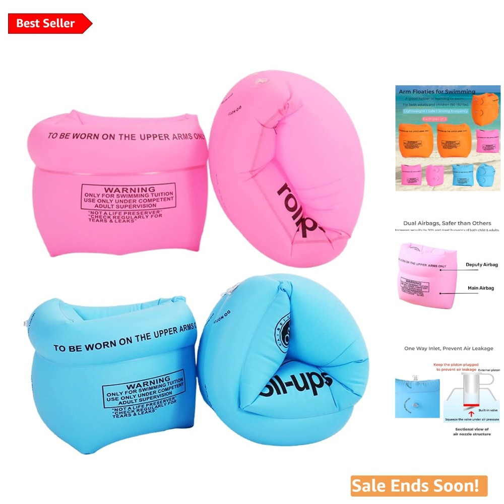 Comfortable PVC Arm Floaties - 2 Blue & 2 Pink Pool Float Bands for All Ages