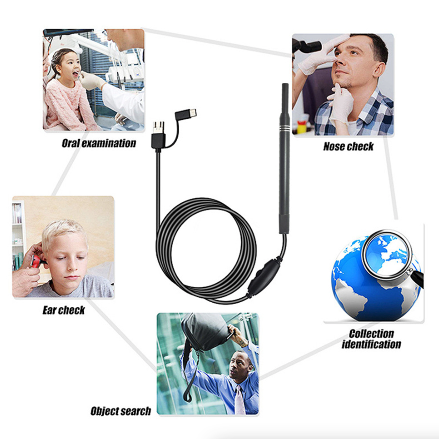 LED Ear Endoscope HD Otoscope Ear Wax Cleaning Camera Tool Cleaner Removal Kit