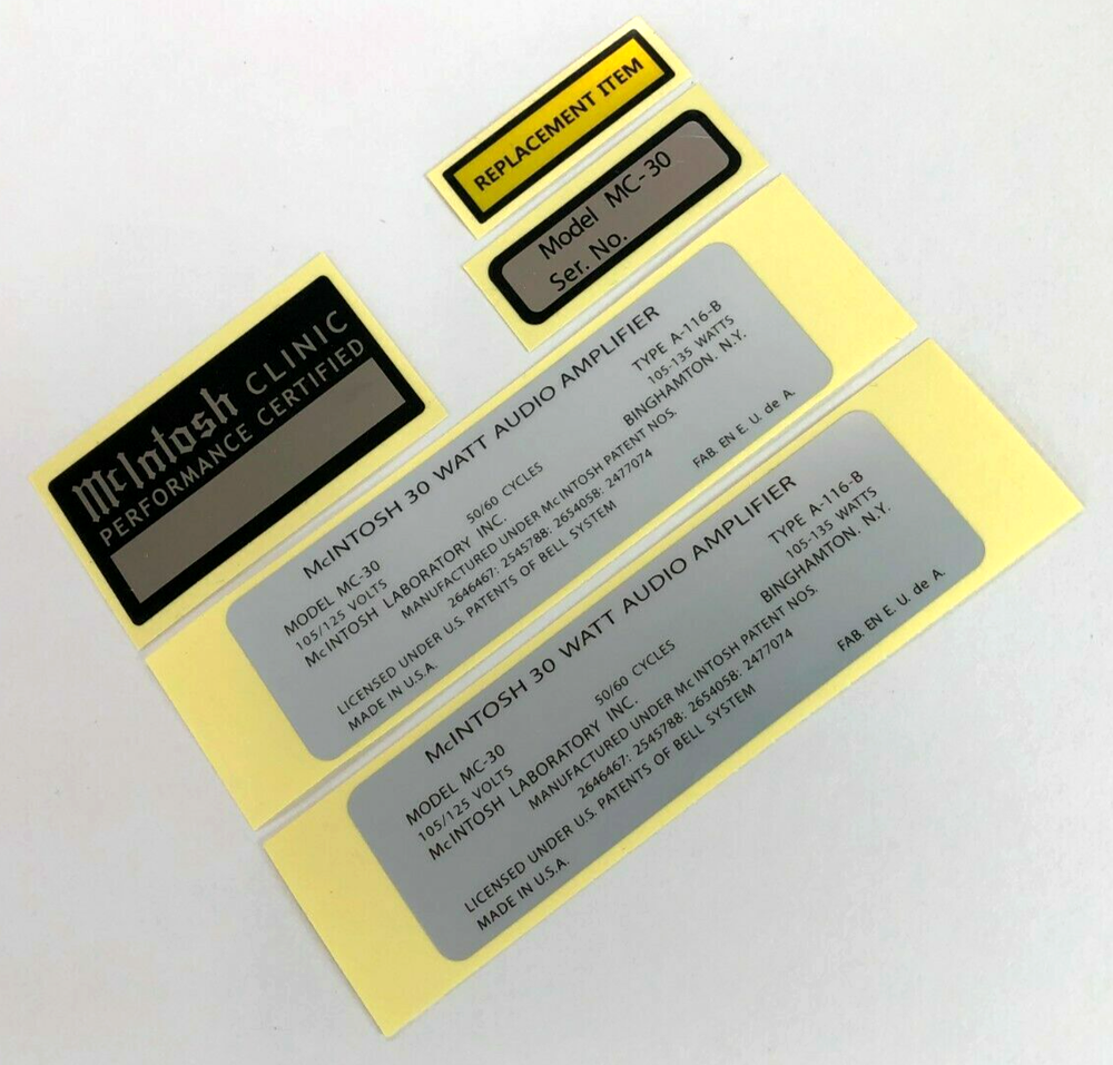 McINTOSH MC30 AMPLIFIER SIDE DECAL LABEL Type-A - No serial number type - New