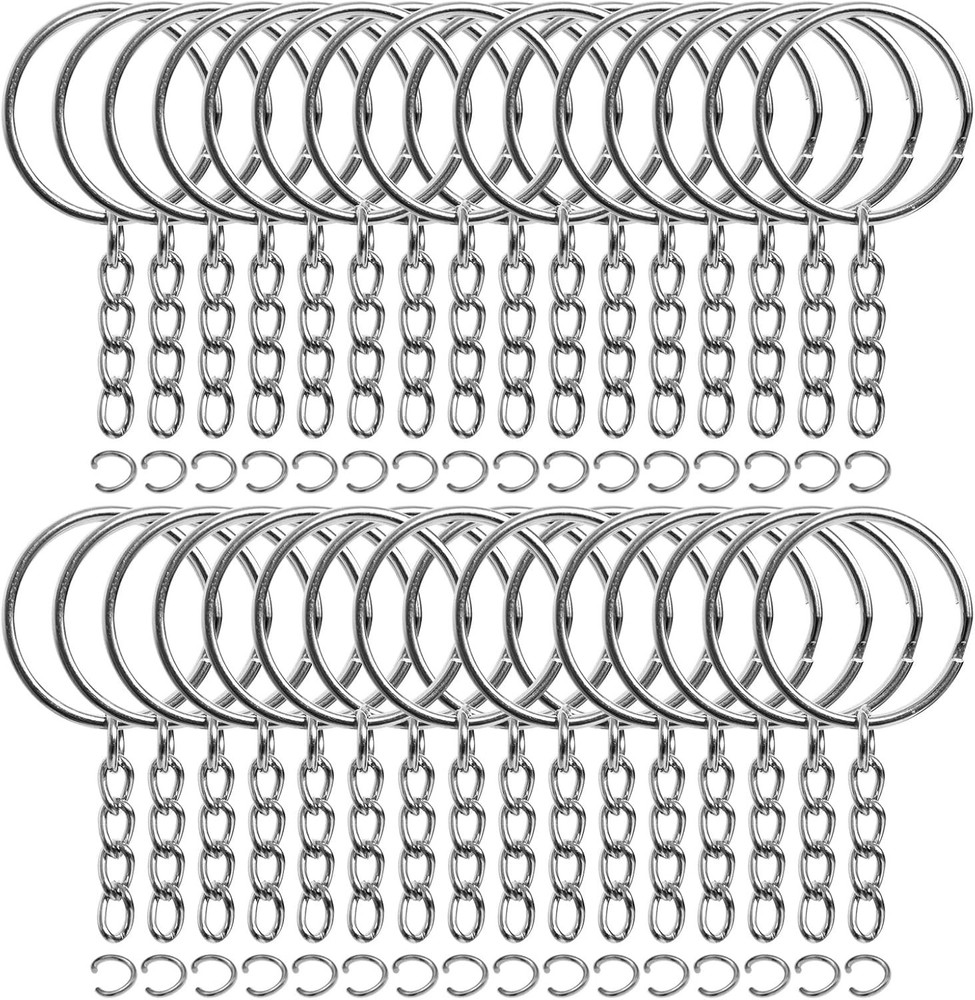 50 PC Bulk Keychains Set, Split Keychains Rings with Chain 1 Inch, Key Rings New