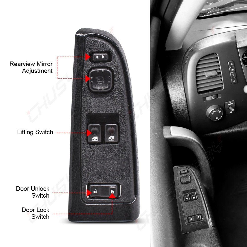 Driver Left Side Power Window Switch & Bezel For 2003-2007 Chevy GMC 1500 2500