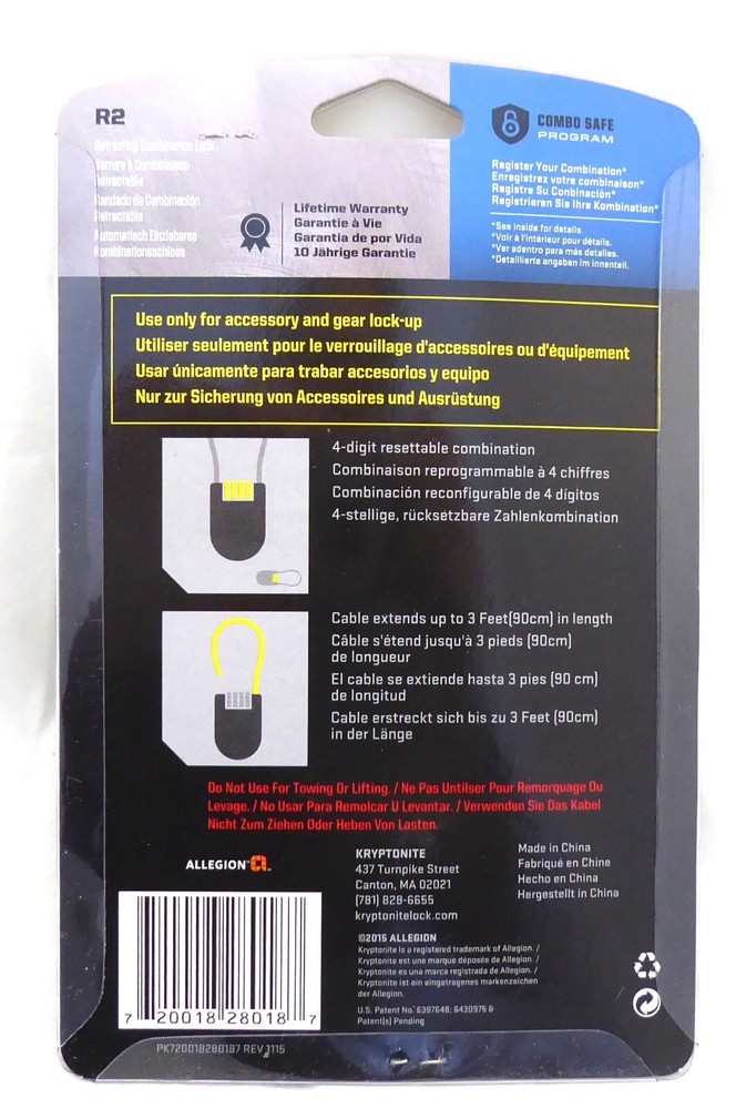 Lock Kryptonite Cable R2 Retracting Combo Black