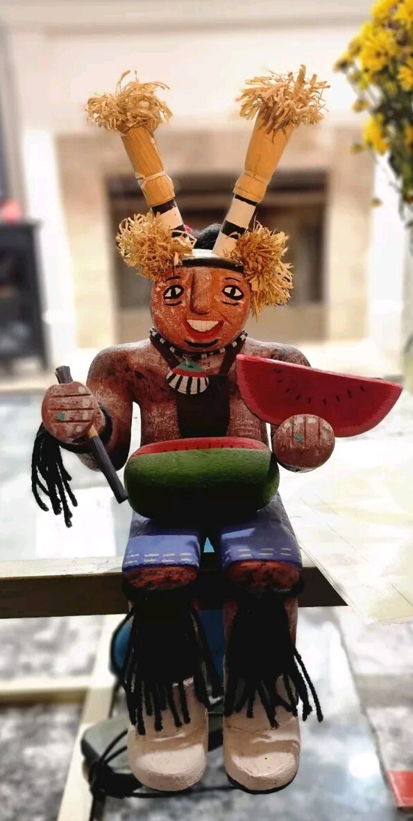 Hopi Kachina / Katsina Doll; Koshare Clown Sitting With Original 1998 Receipt