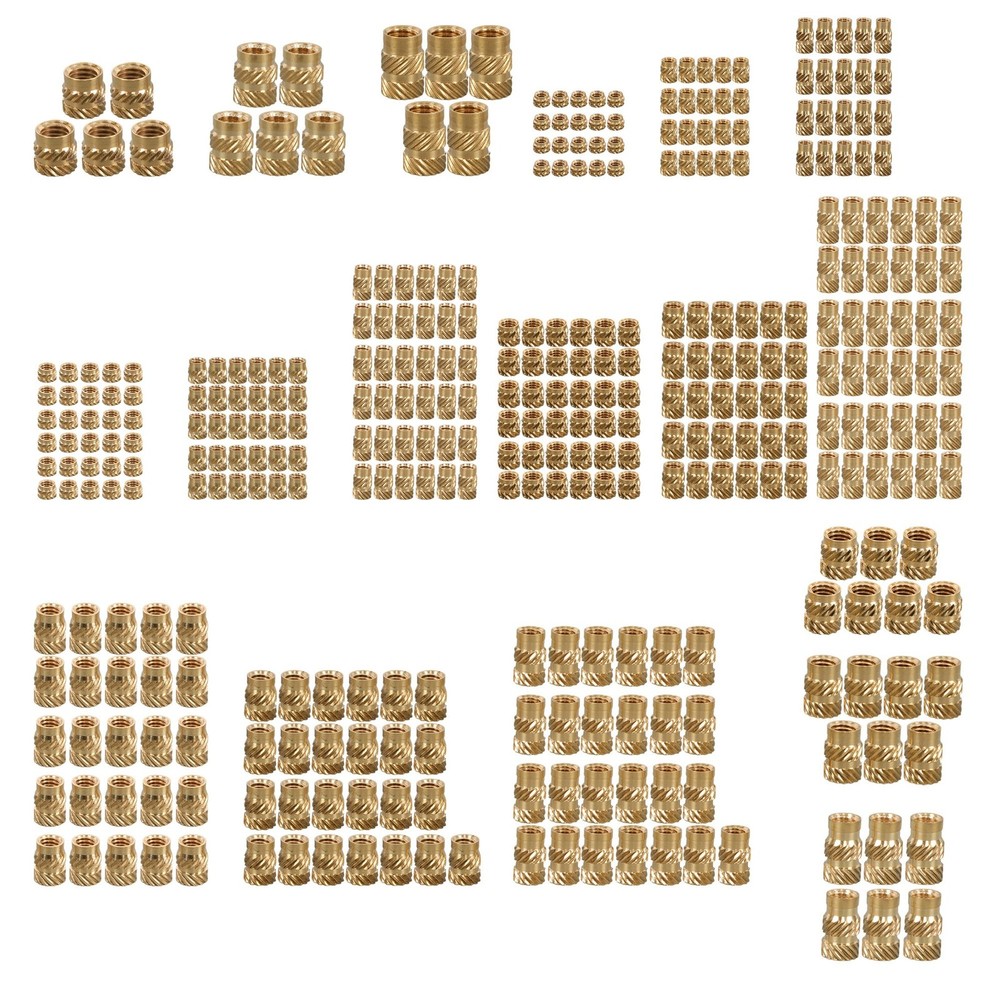 M2 M2.5 M3 M4 M5 M6 Threaded Inserts, 350Pcs Female Thread Knurled Nuts Kit