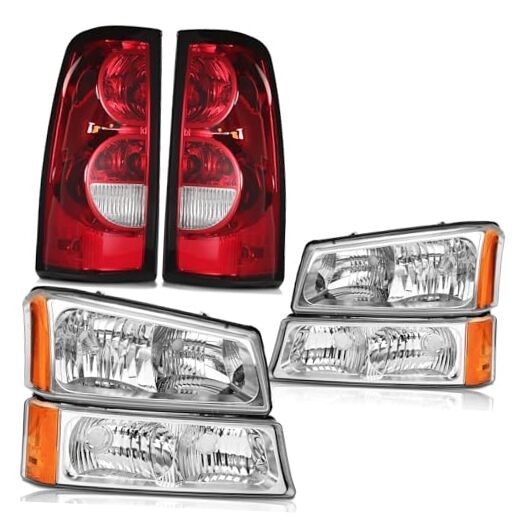 Headlights Tail Lights Assembly Combo Chrome Amber Side Headlight w/Taillight