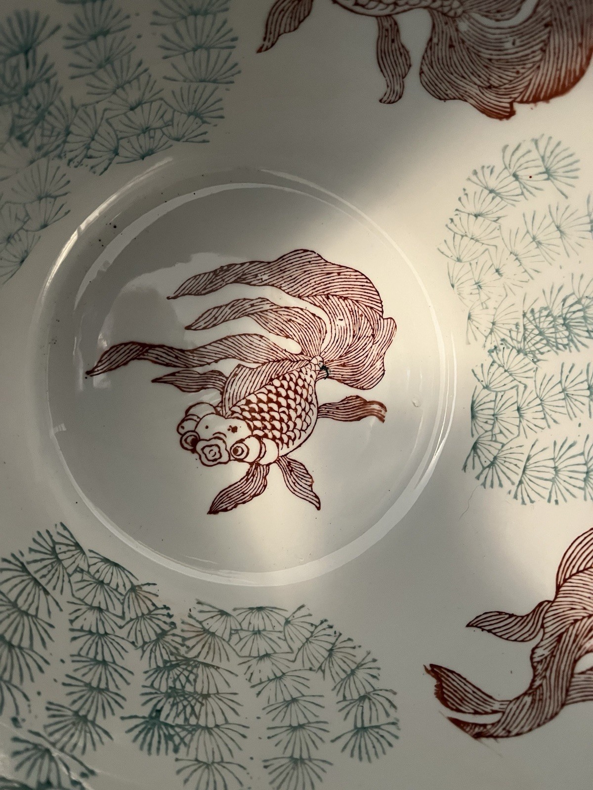 Chinese Koi Fish Bowl Jardiniere Pot Planter Hand Painted Porcelain 12"