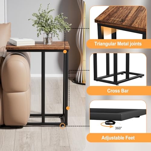 Universal C-Shaped Side Table, Multi-Functional Snack & TV Tray 1 Set Brown