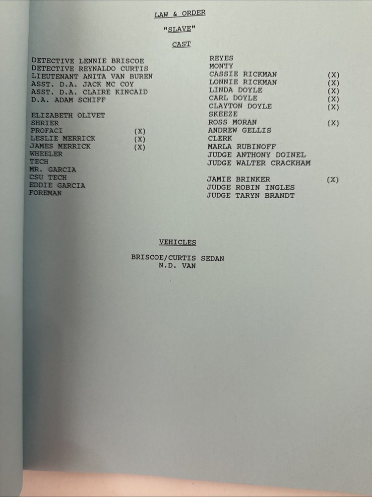 LAW & ORDER 1996 TV SHOW SCRIPT “SLAVE”