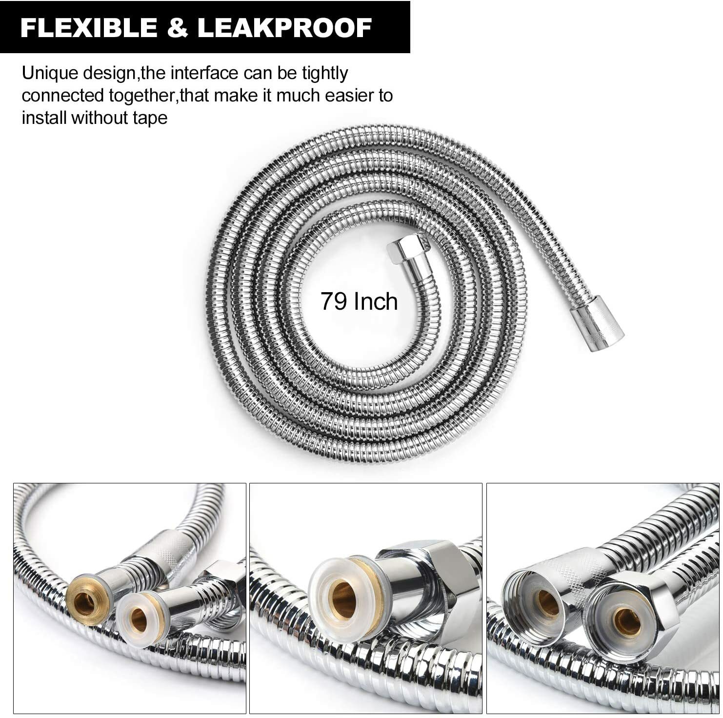 79" Shower Head Hose Handheld Extra Long Stainless Steel Bathroom Flexible Tube