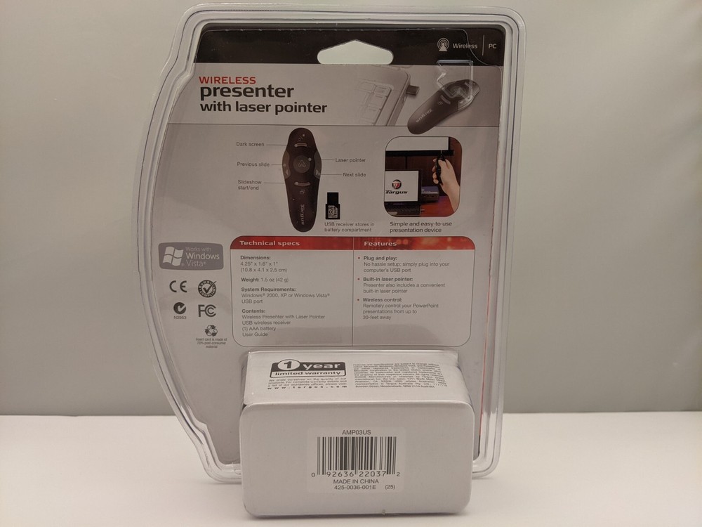 TARGUS Wireless Presenter With Laser Pointer [ Red Beam ] | AMP03US | NEW