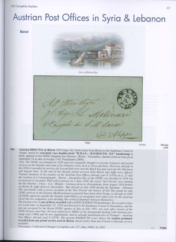 Turkey Foreign Post Offices in the Levant Specialized Auction Catalog Corinphila