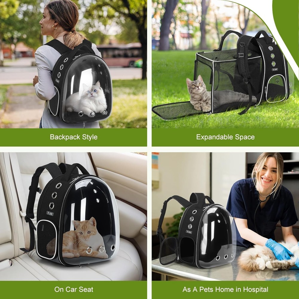 Expandable Cat Backpack Carrier Large Space Transparent Bubble Backpack Black