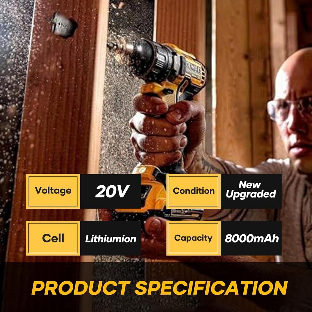 2PC 8.0Ah Battery Replace for Dewalt 20V DCB208 DCB206 Drill Tools LED Indicator