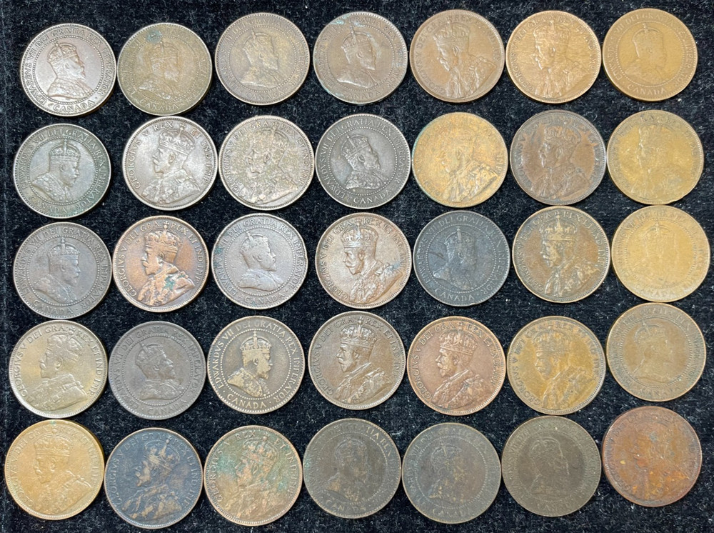 Assorted 1902-1920 Canada Large Cent 35 Coins Lot High Value