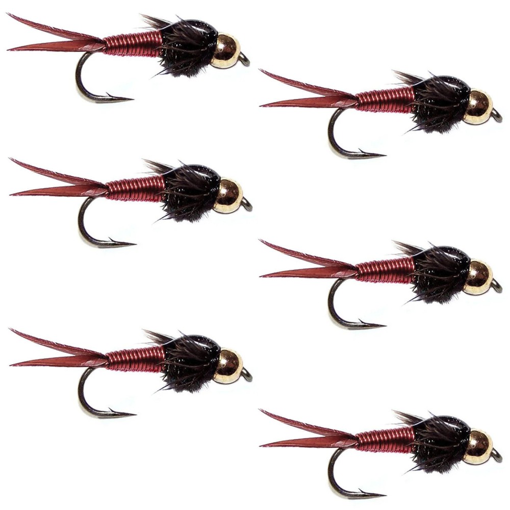 Bead Head Red Copper John Nymph Fly 6 Flies - Hook Size 14