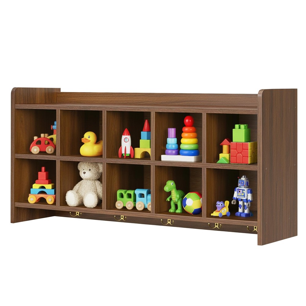 Wall Cubbies, 10 Cubby Storage Organizer with Coat Hooks, Cubbies for Classro...