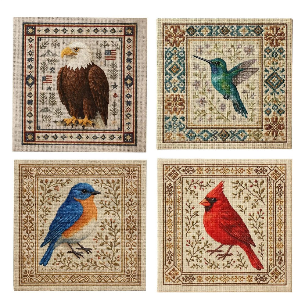 Embroidery Kit with Floral Pattern, Hummingbird Cross Kit