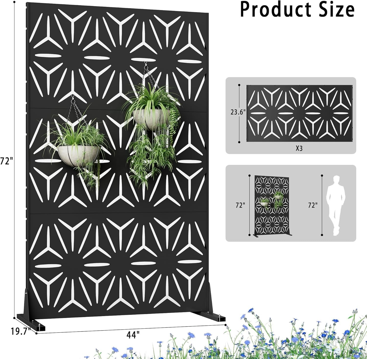 Metal Privacy Screen Outdoor 72" H×44" W,Freestanding Decorative Privacy Screen
