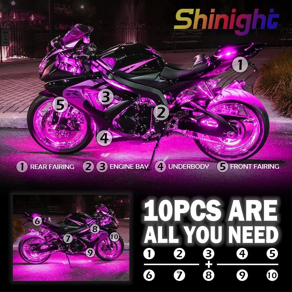 10 Pcs Motorcycle LED Light Kits, App Control Multicolor Waterproof Motorcycl...