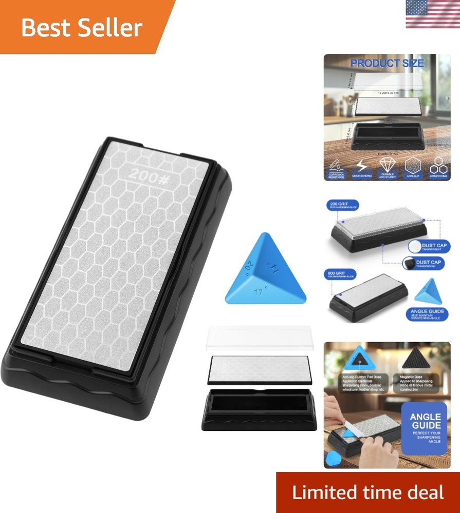 Professional Double-Sided Diamond Whetstone with Integrated Angle Guide - Silver