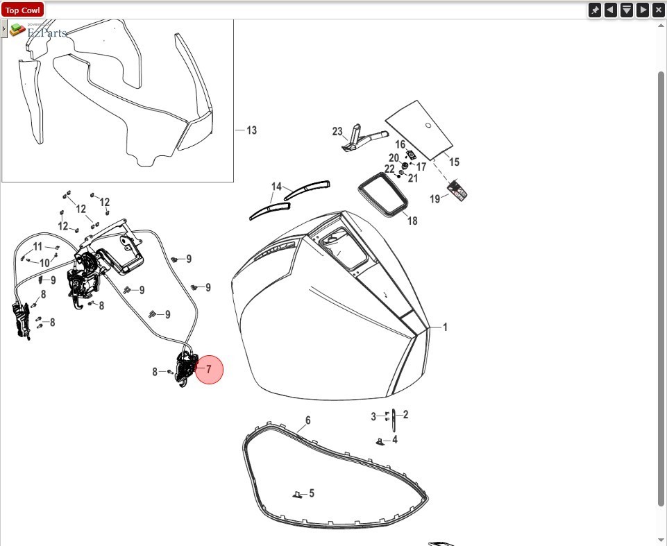 Mercury V8 Cowl Latch Assembly Part# 8M0232582 (ss 8M0183790) - New OEM