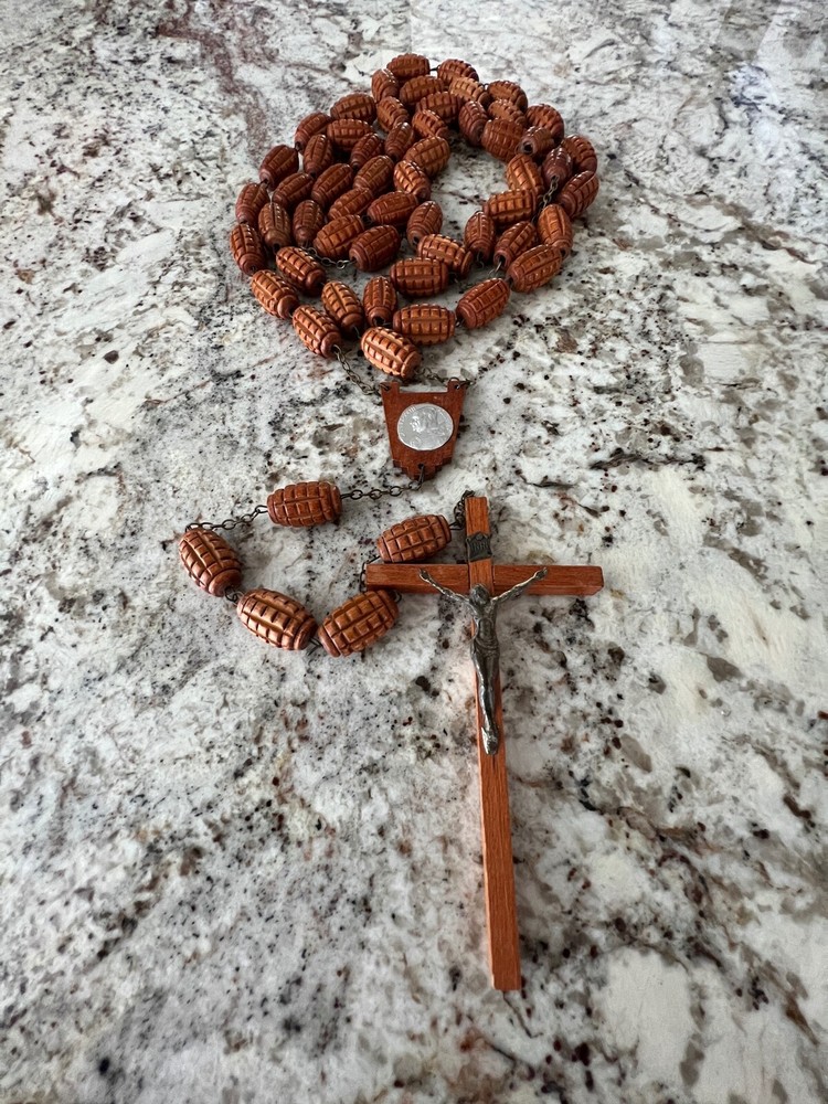 Vintage Over Sized Carved Wooden Bead Rosary