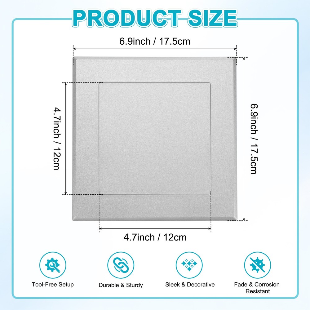 1-Pack Access Panel for Drywall, 5x5" Plastic Removable [Silver Tone, Square]